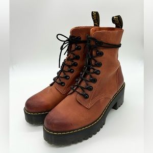 Dr Martens Leona Brick Burnished Suede Leather size 8 Lace Up Heeled Boots